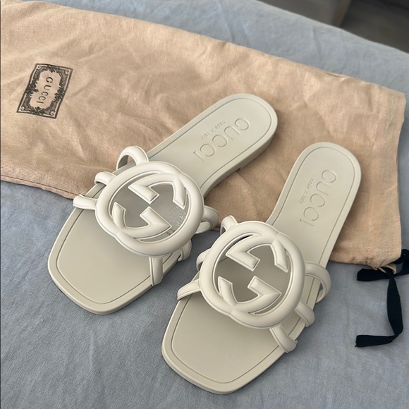 COPY - Gucci White Logo Slide Sandals - Picture 1 of 4